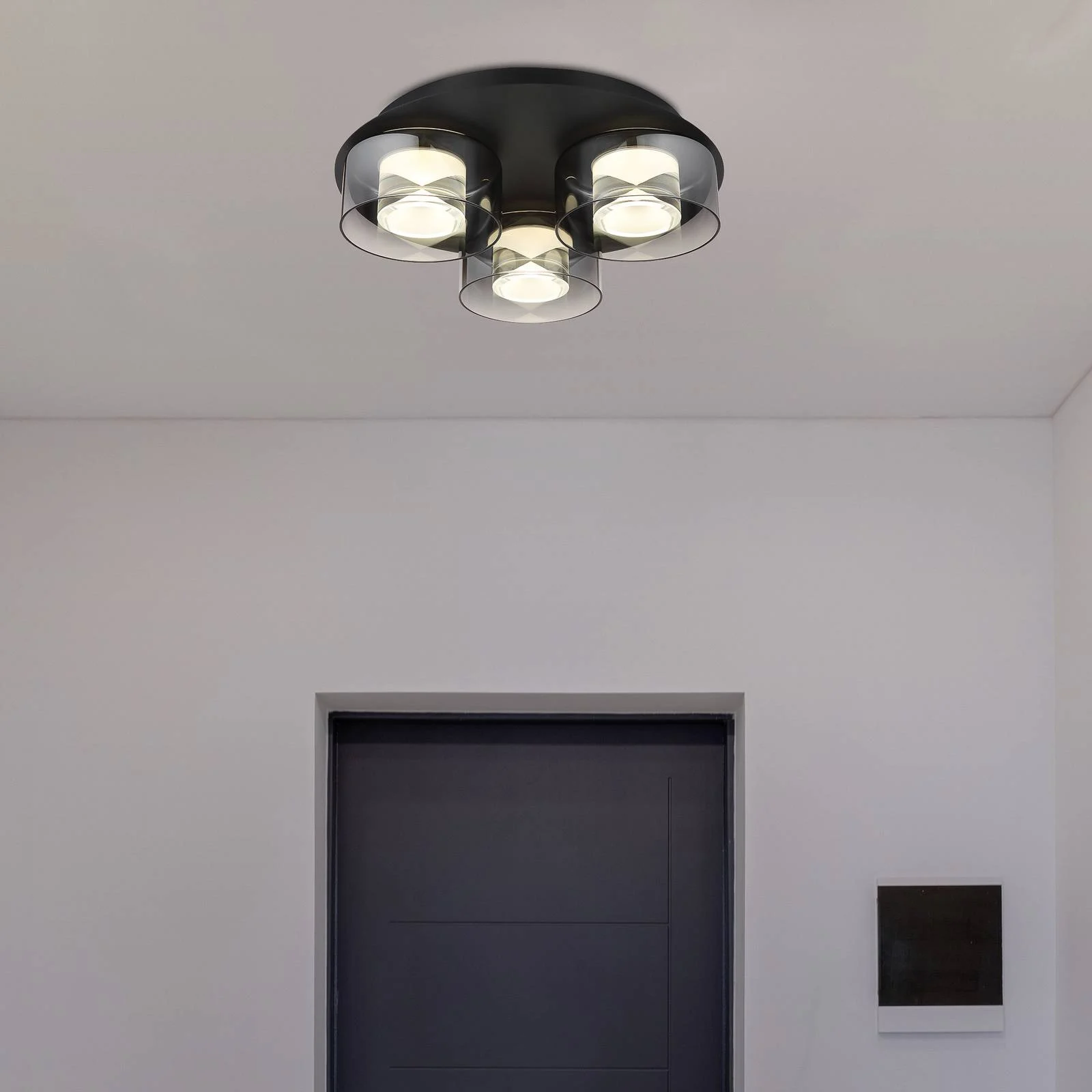 LED-Deckenlampe Belinda, Ø 38 cm, rauchgrau, 3-flg., Glas günstig online kaufen
