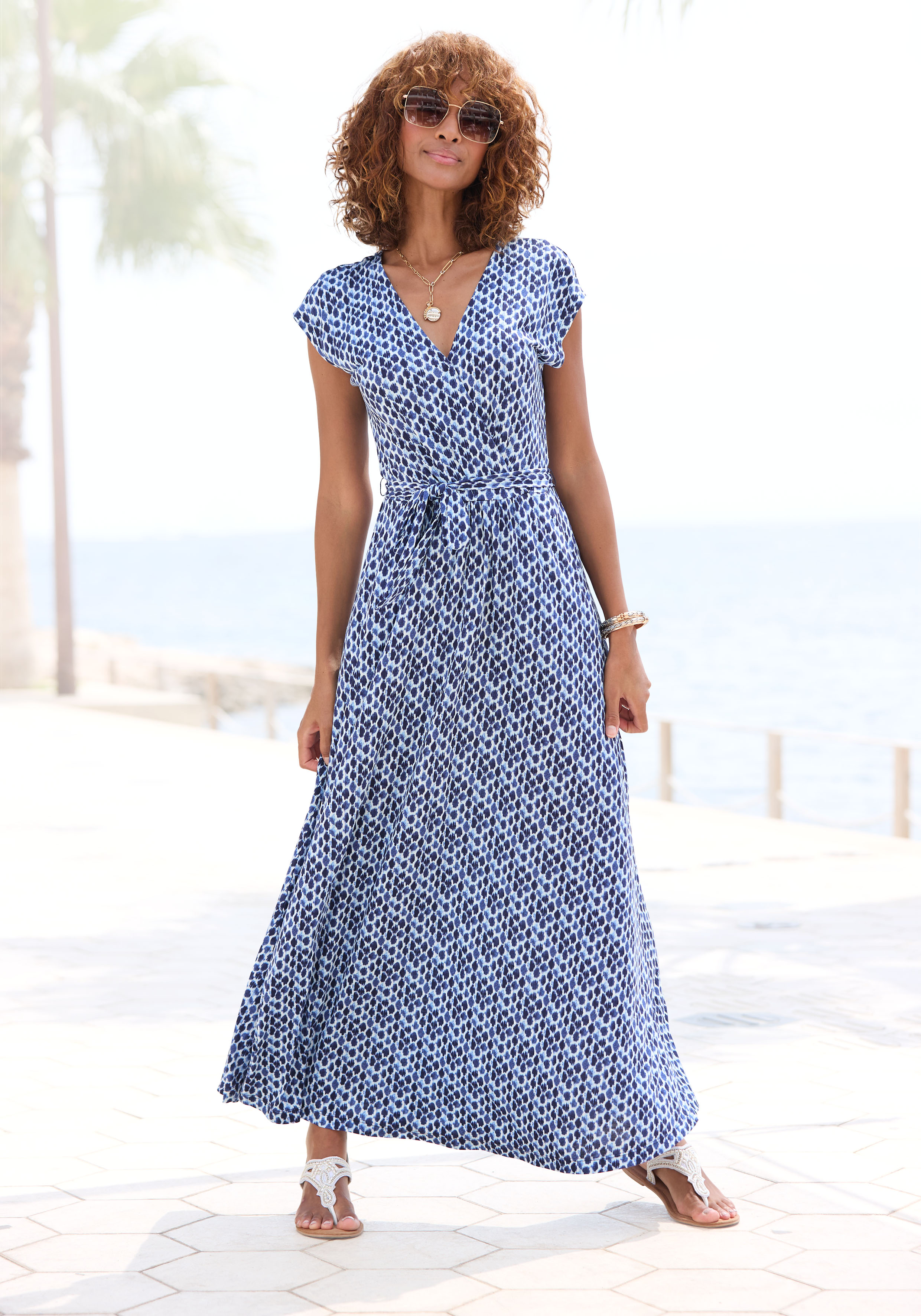 LASCANA Maxikleid, mit Bindegürtel, Sommerkleid, Strandkleid günstig online kaufen