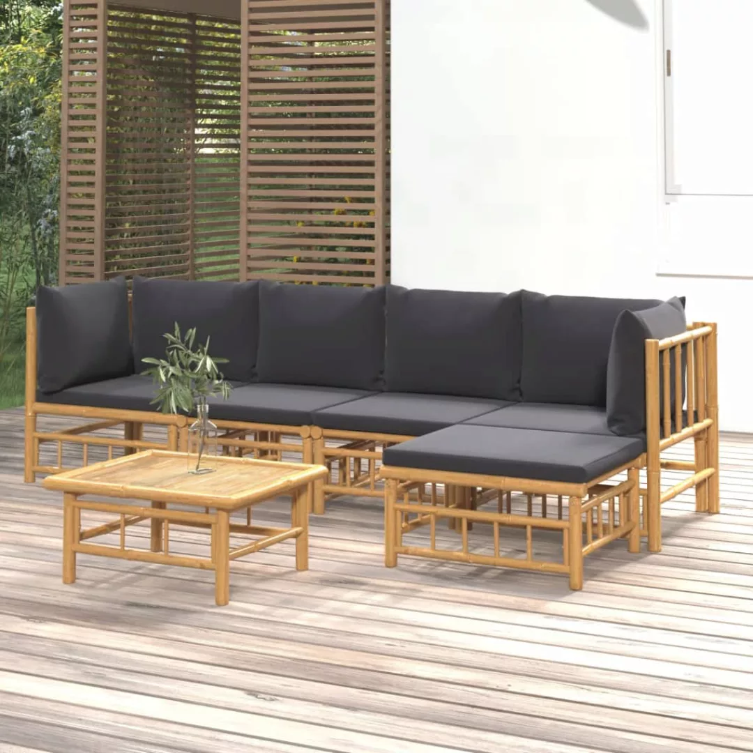 Vidaxl 6-tlg. Garten-lounge-set Mit Dunkelgrauen Kissen Bambus günstig online kaufen