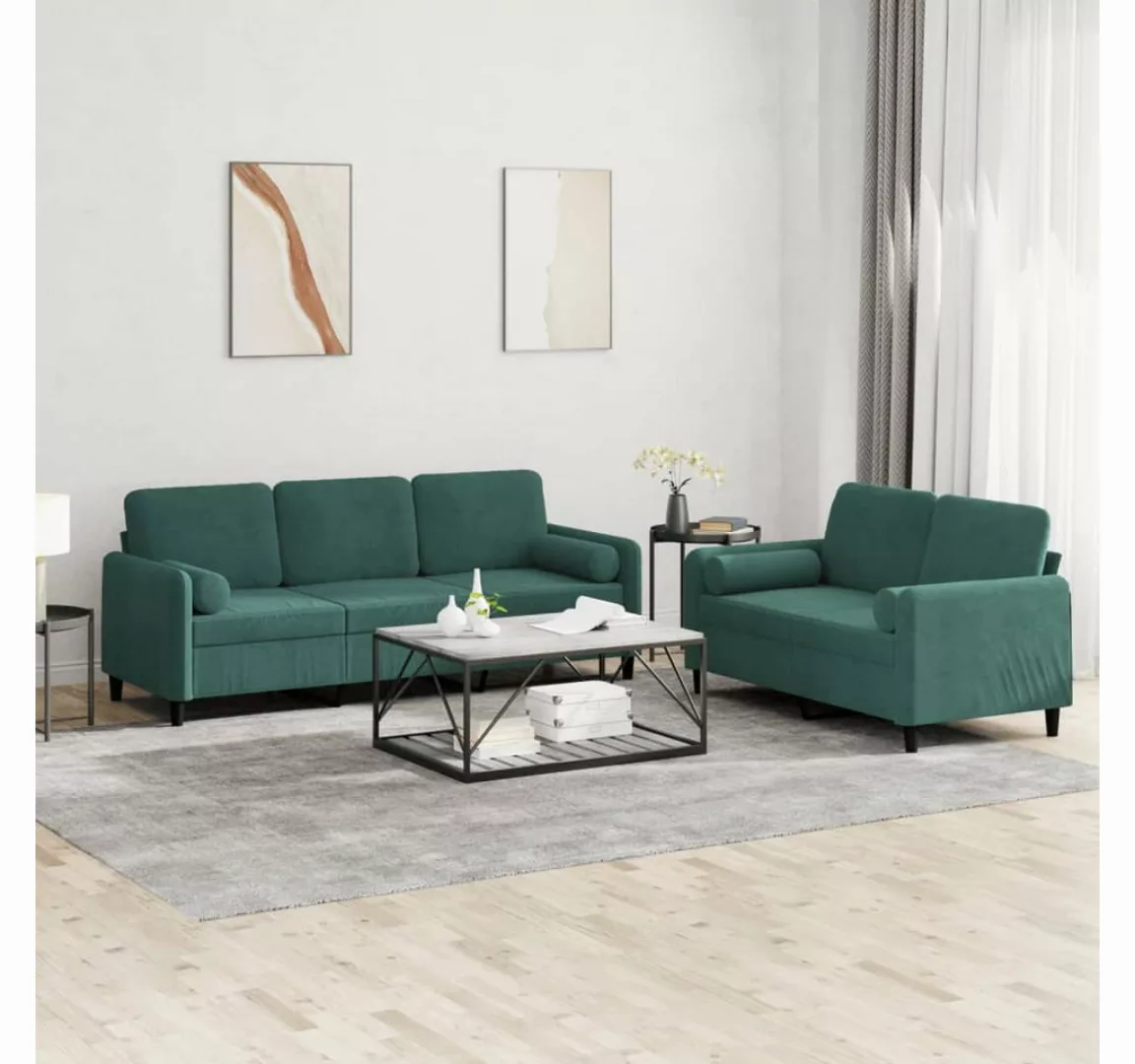 vidaXL Sofa Sofagarnitur Set mit Kissen Samt, 2-tlg., Grün günstig online kaufen