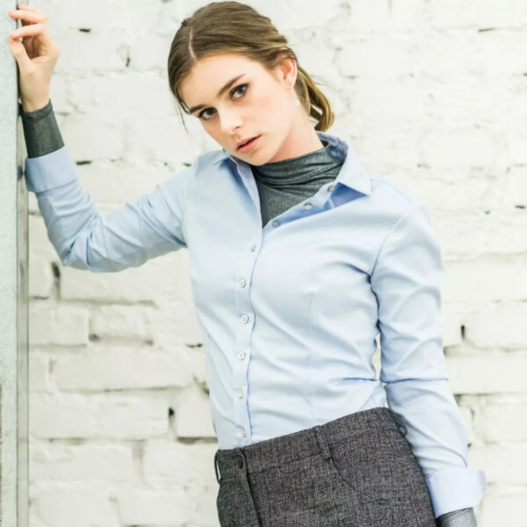Bluse Aus Bio Baumwolle 100% Für H-/x-körperformen In Blau - Normale Länge günstig online kaufen