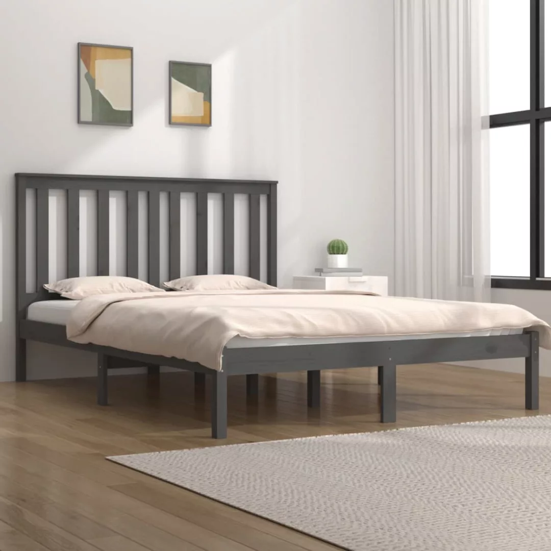 vidaXL Bettgestell Massivholzbett Grau Kiefer 160x200 cm Bett Bettgestell D günstig online kaufen