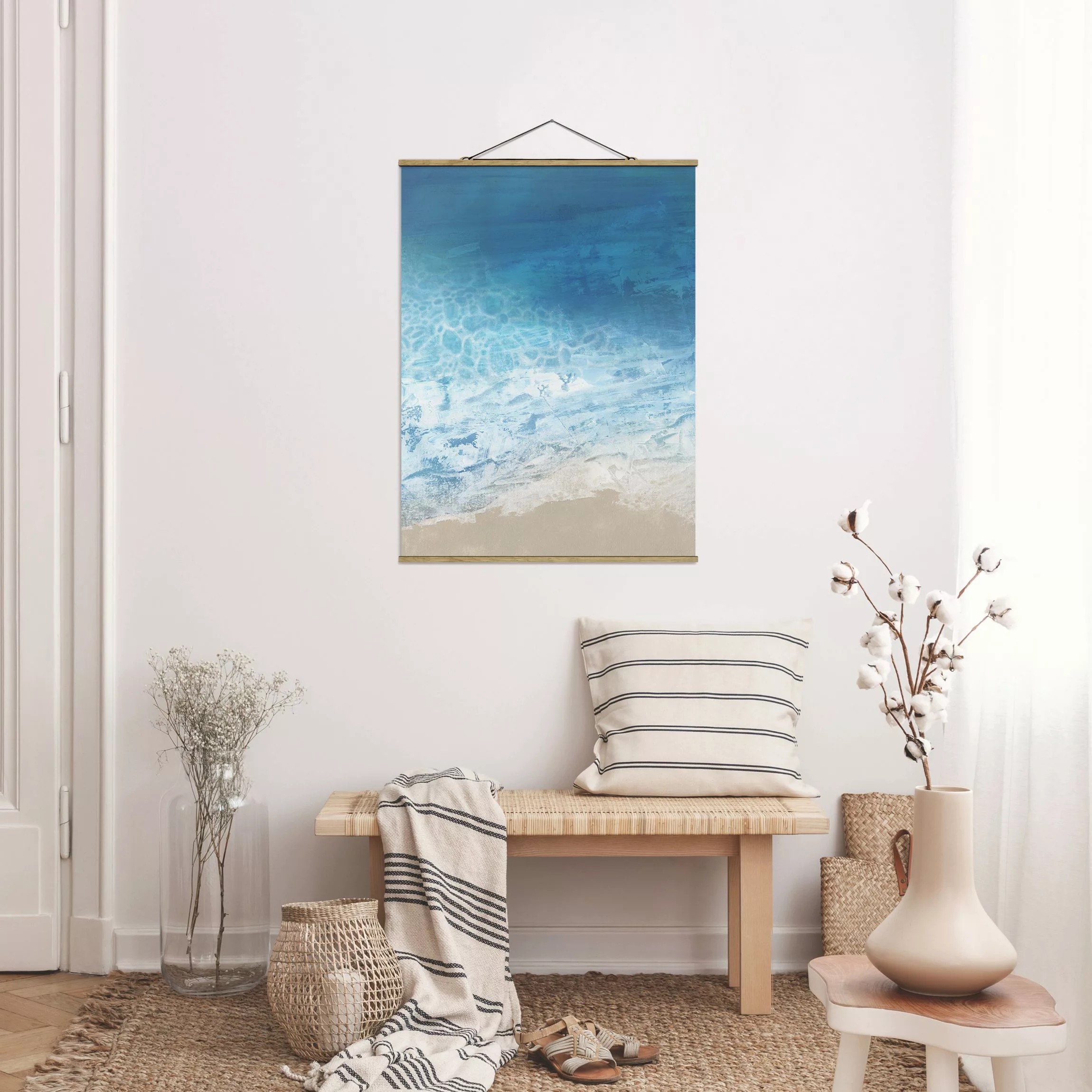 Stoffbild Strand mit Posterleisten - Hochformat Ebbe und Flut in Farbe I günstig online kaufen