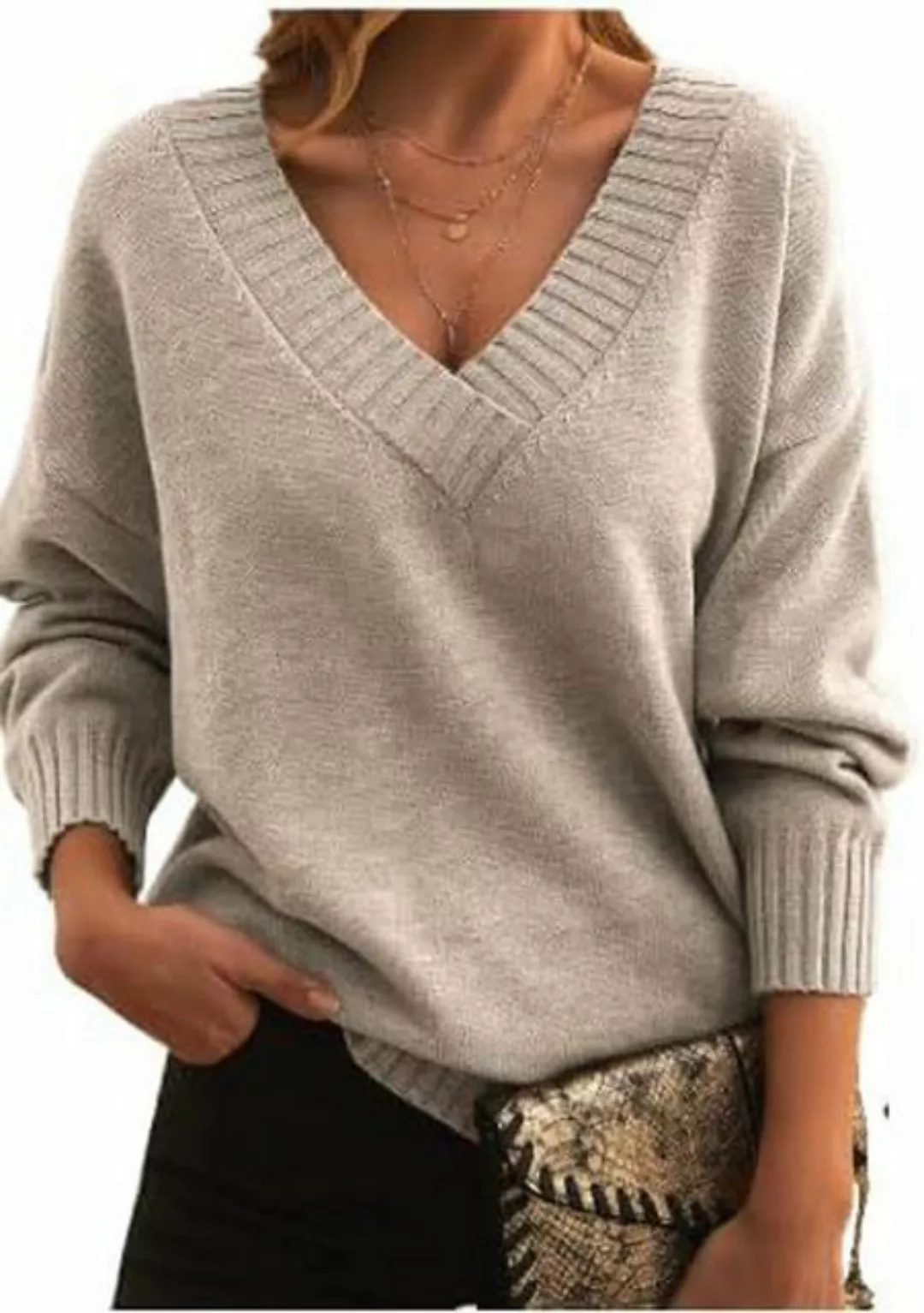 UNAUDY 2-in-1-Pullover Damen Strickpullover Loose Warm Pullover Oversize Pu günstig online kaufen