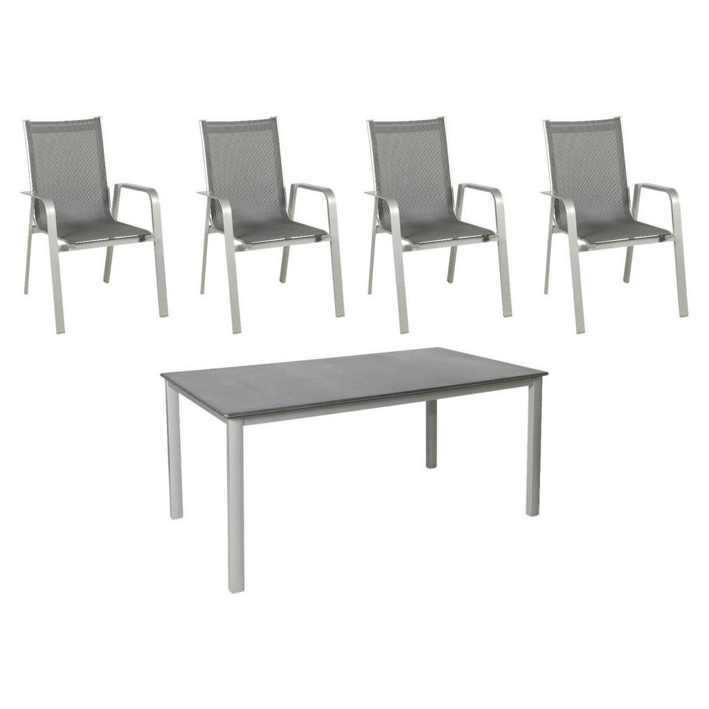 Acamp Set 4x Stapelsessel Urban 1x Tisch Acaplan Loft 160x90 cm Platin-Schi günstig online kaufen