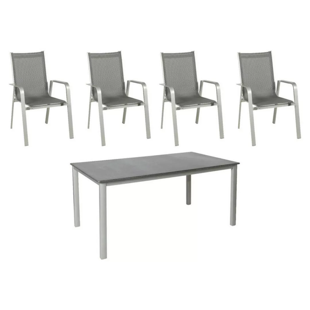 Acamp Set 4x Klappsessel Urban 1x Tisch Acaplan Loft 160x90 cm Platin-Schie günstig online kaufen