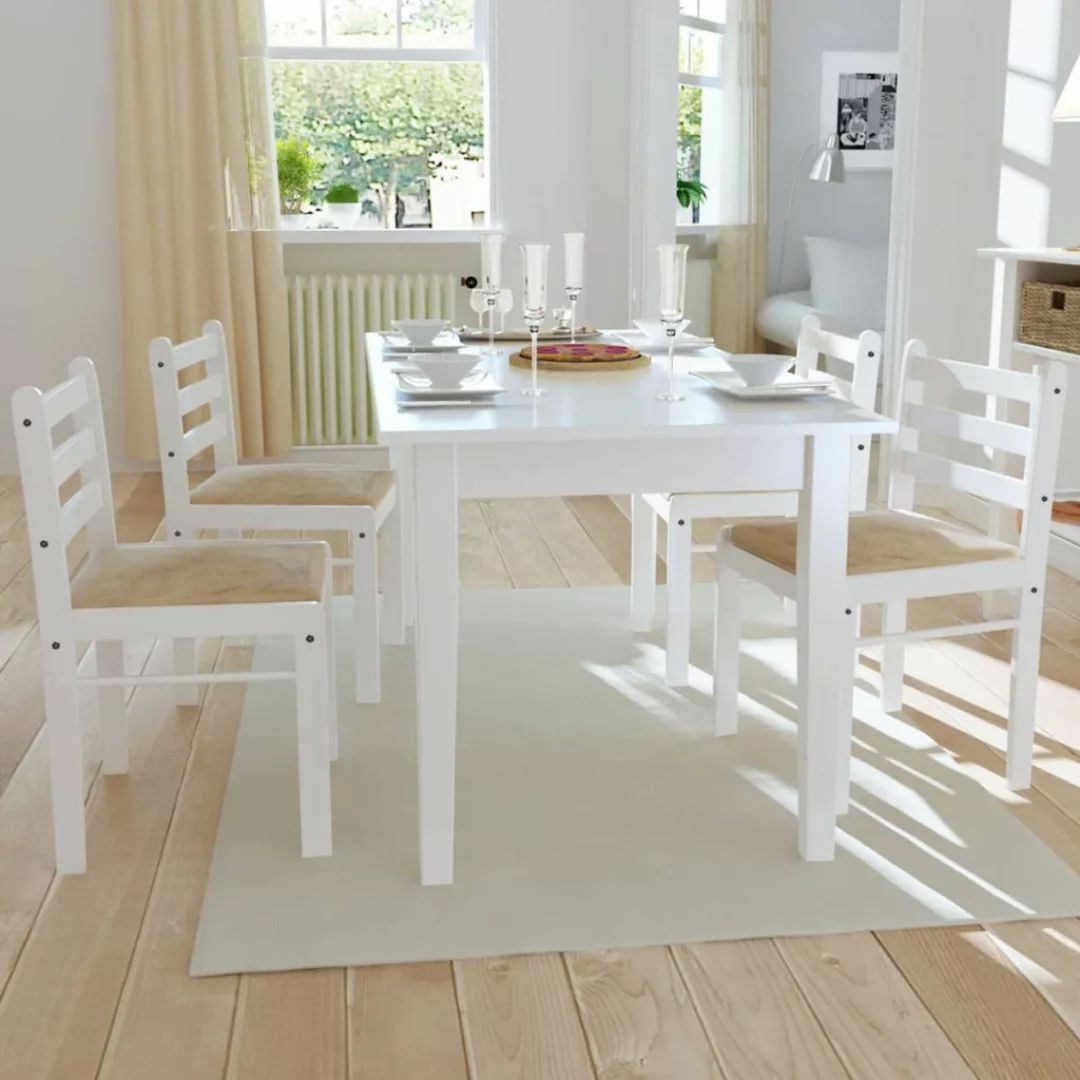 Esszimmerstühle 4 Stk. Weiß Gummibaum Massivholz Und Samt günstig online kaufen