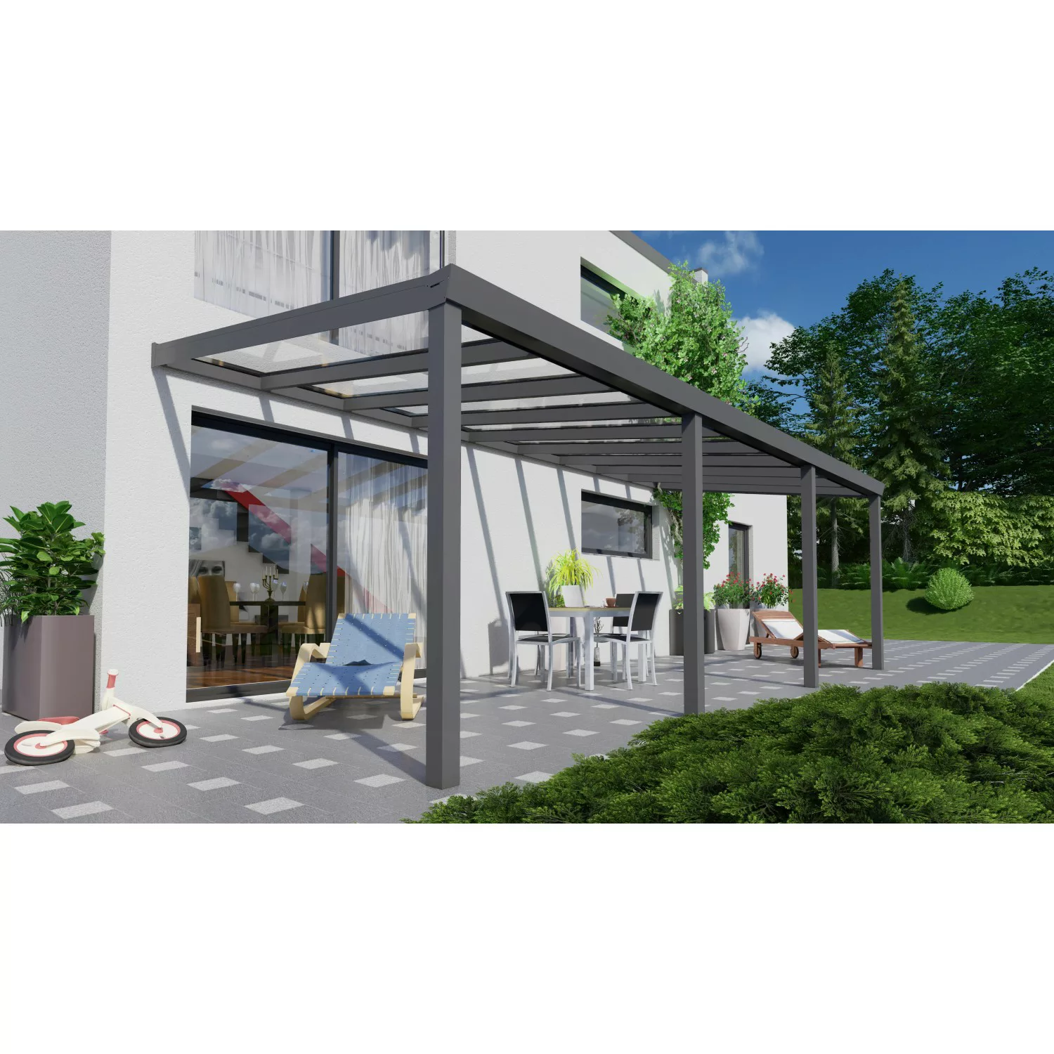 Terrassenüberdachung Professional 700 cm x 300 cm Schwarz Struktur Glas günstig online kaufen