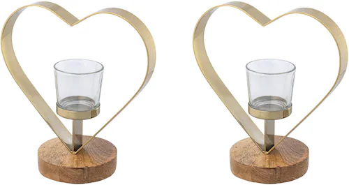 Creativ home Teelichthalter "Kerzenhalter Herz", (Set, 2 St.), aus Holz, Ed günstig online kaufen