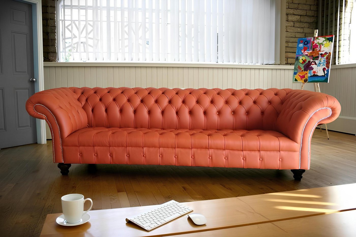 Xlmoebel Sofa Neu Chesterfield Orange Sofa Polster 4-Sitzer Couch Garnitur günstig online kaufen