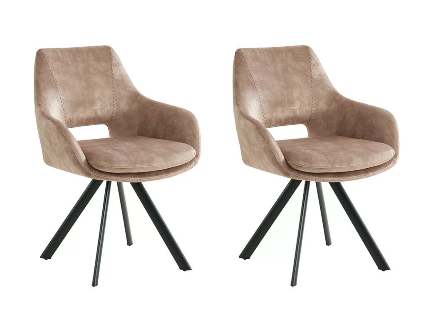 Stuhl mit Armlehnen 2er-Set - Samt & Metall - Beige - KELINE günstig online kaufen
