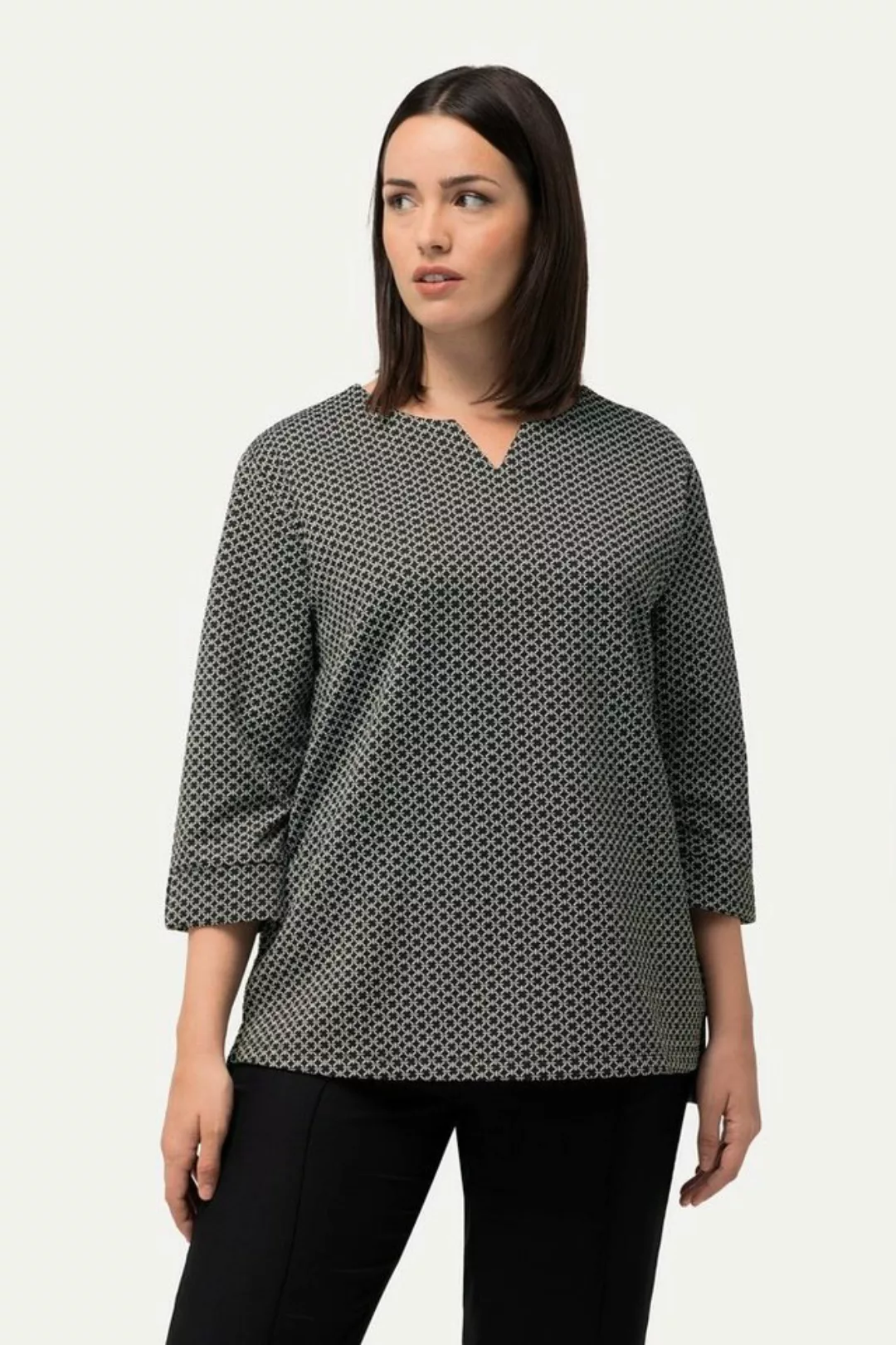 Ulla Popken Sweatshirt Sweatshirt Jacquardmuster Tunika-Ausschnitt günstig online kaufen