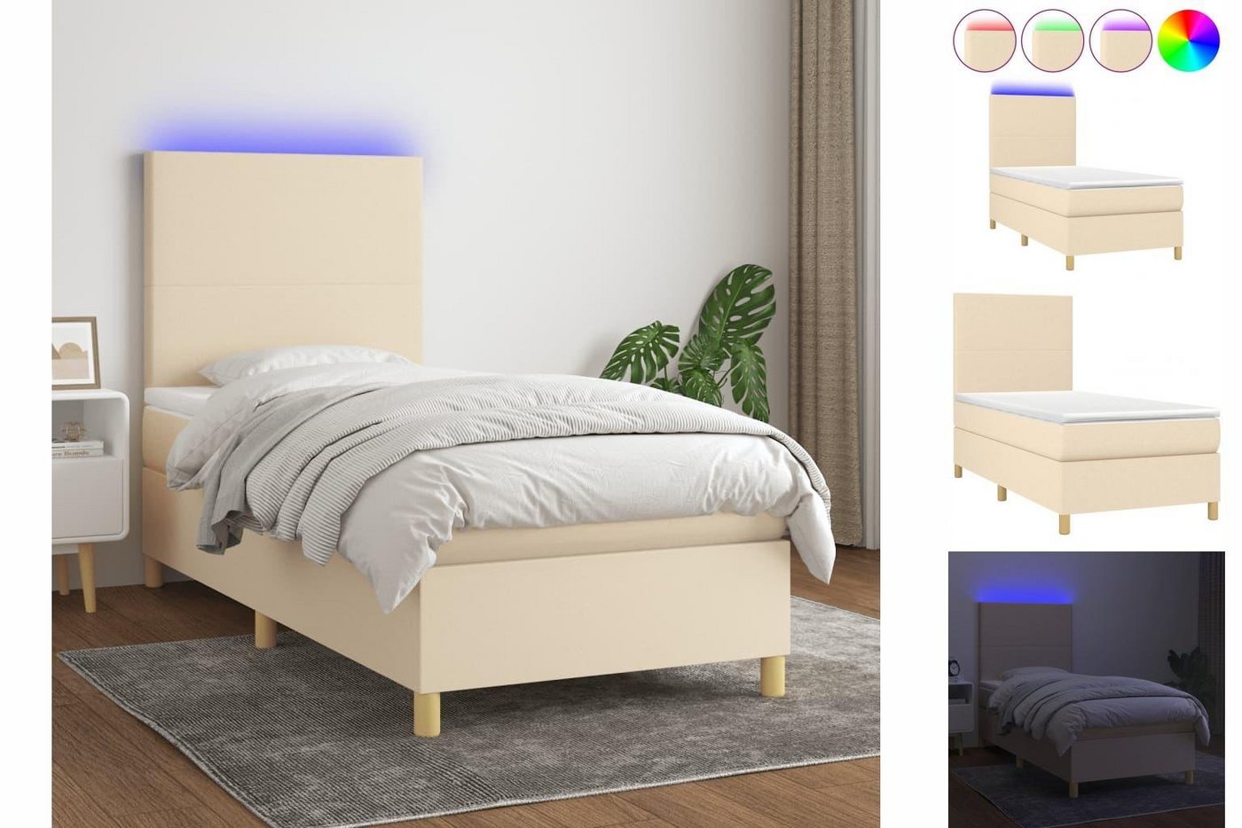 vidaXL Bettgestell Boxspringbett mit Matratze LED Creme 80x200 cm Stoff Bet günstig online kaufen