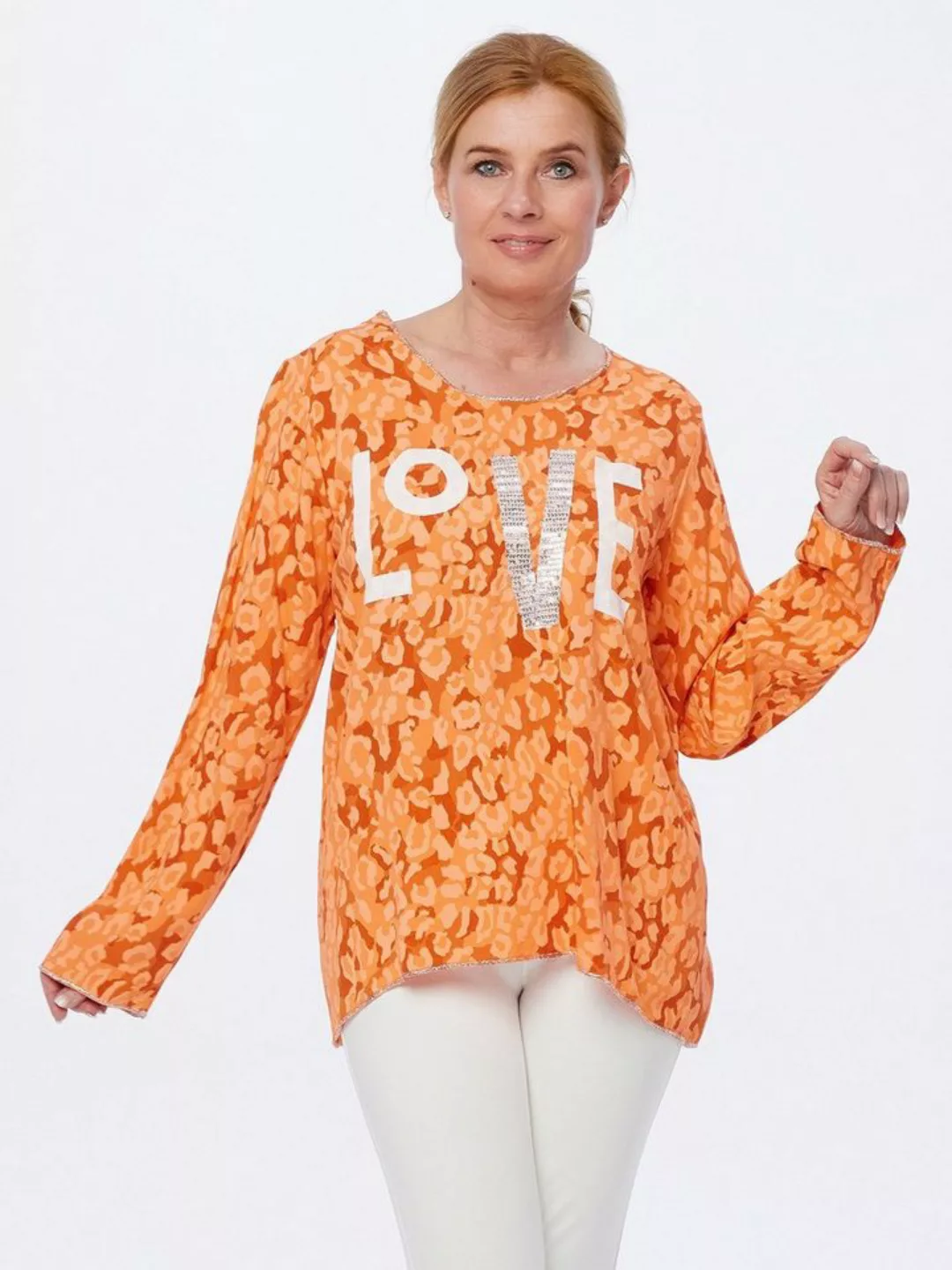 Body Needs Blusenshirt Druckbluse figurumspielend mit Leo-Motiv und Wasserd günstig online kaufen