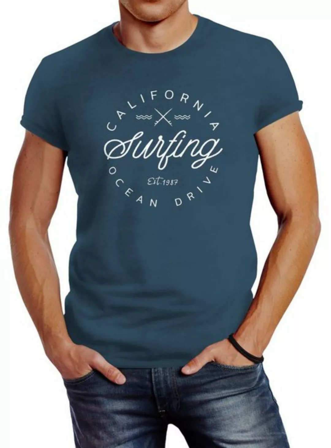 Neverless Print-Shirt Herren T-Shirt California Surfing Ocean Drive Summer günstig online kaufen