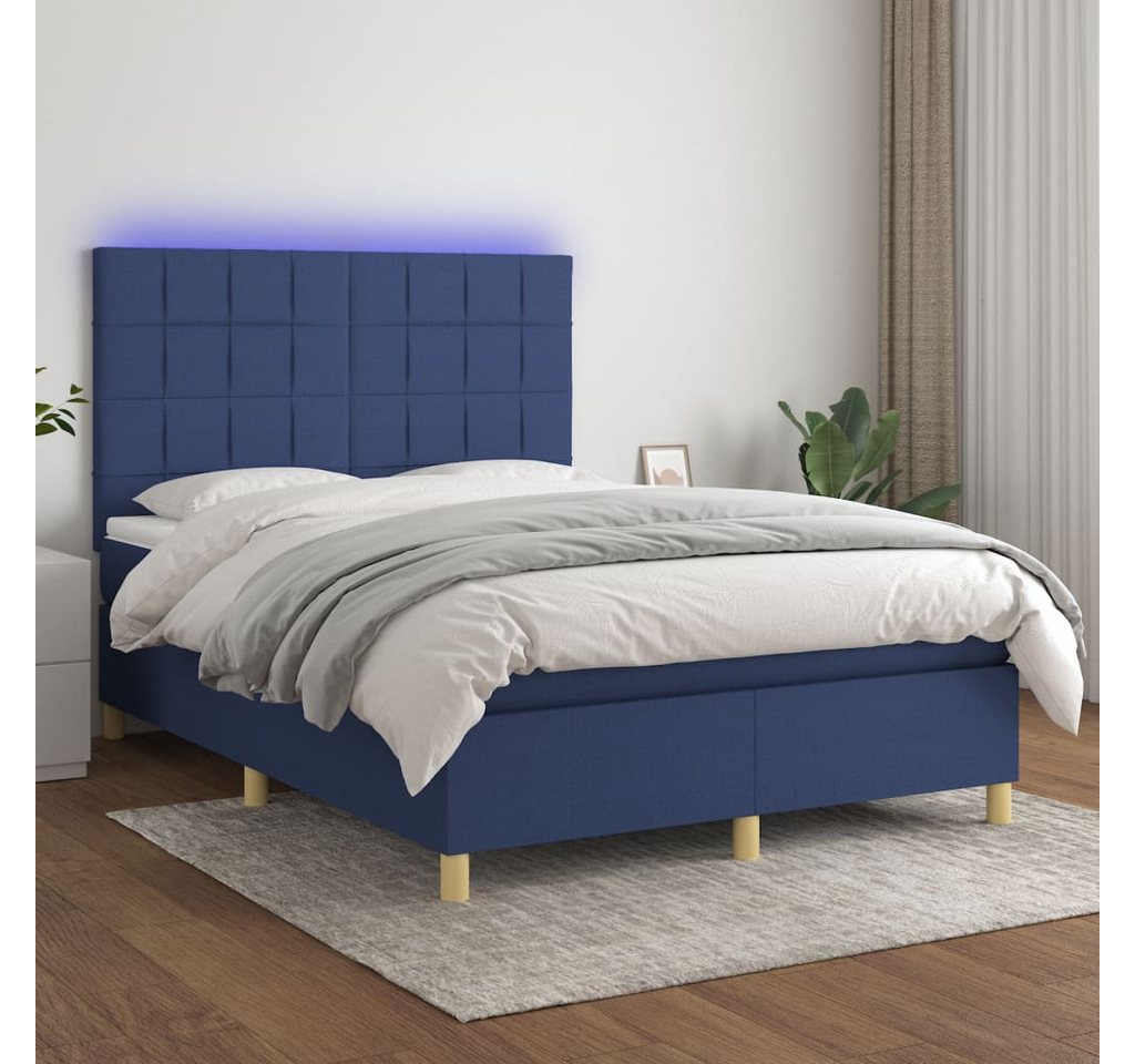 vidaXL Boxspringbett Boxspringbett mit Matratze LED Blau 140x200 cm Stoff B günstig online kaufen