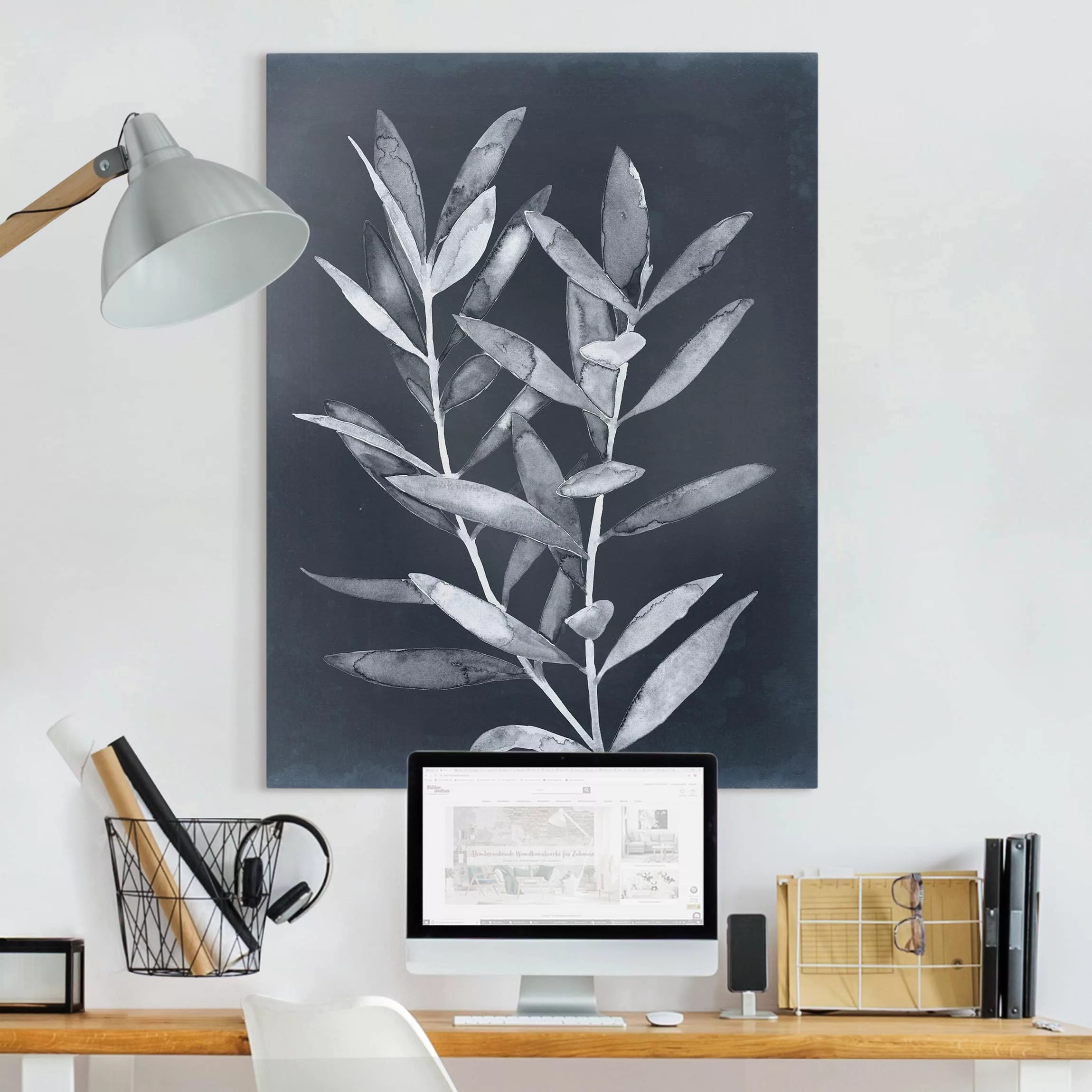 Leinwandbild Botanik - Hochformat Verzweigung auf Denim II günstig online kaufen