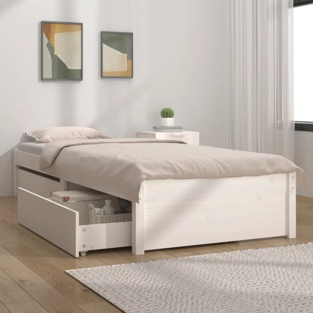 vidaXL Bettgestell Bett mit Schubladen Weiß 100x200 cm Bett Bettgestell Bet günstig online kaufen