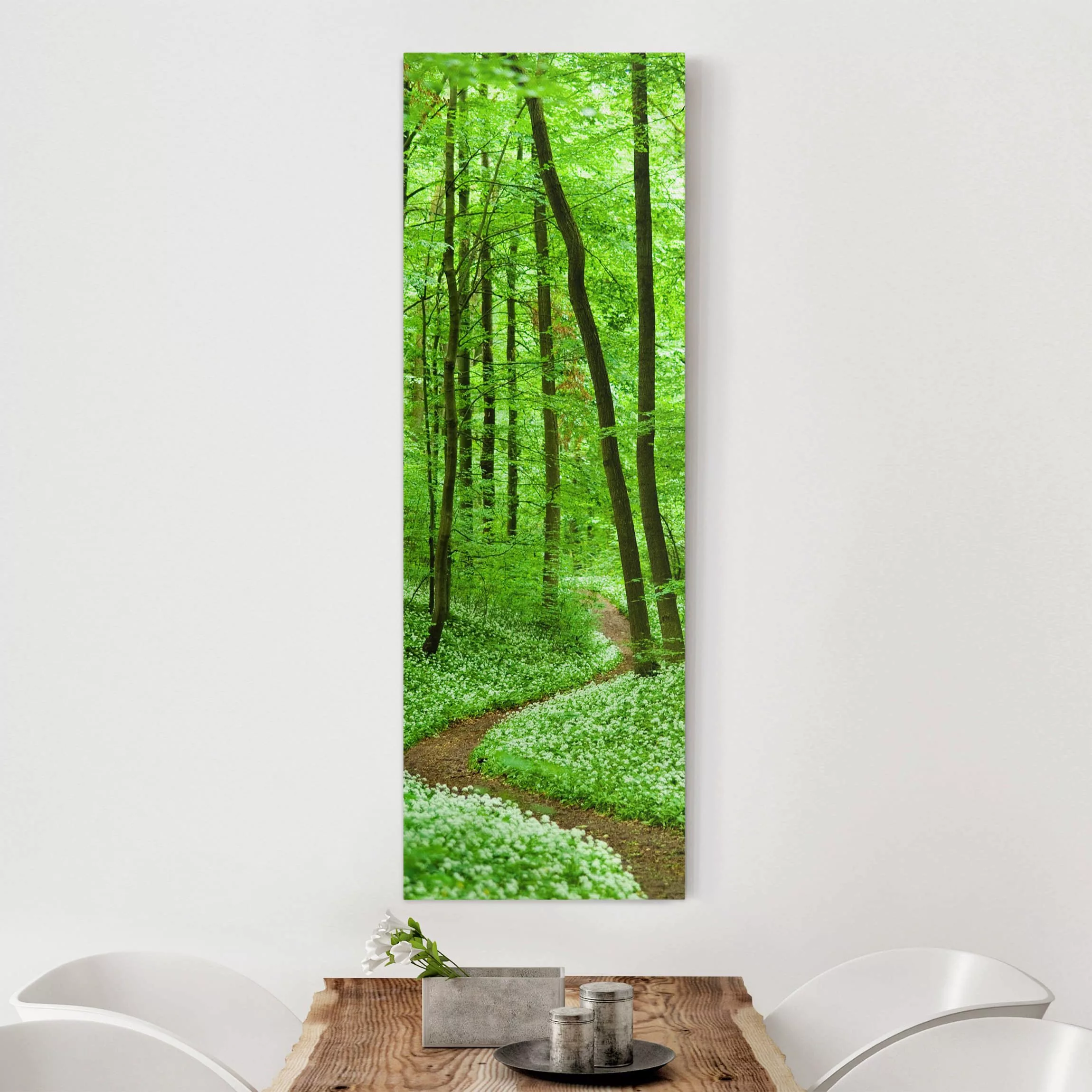 Leinwandbild Wald - Hochformat Romantischer Waldweg günstig online kaufen