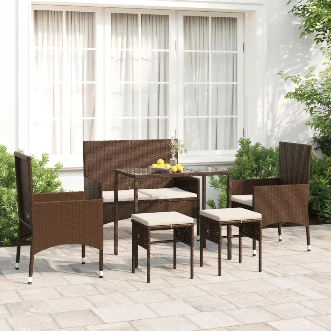 Vidaxl 6-tlg. Garten-lounge-set Mit Kissen Braun Poly Rattan günstig online kaufen