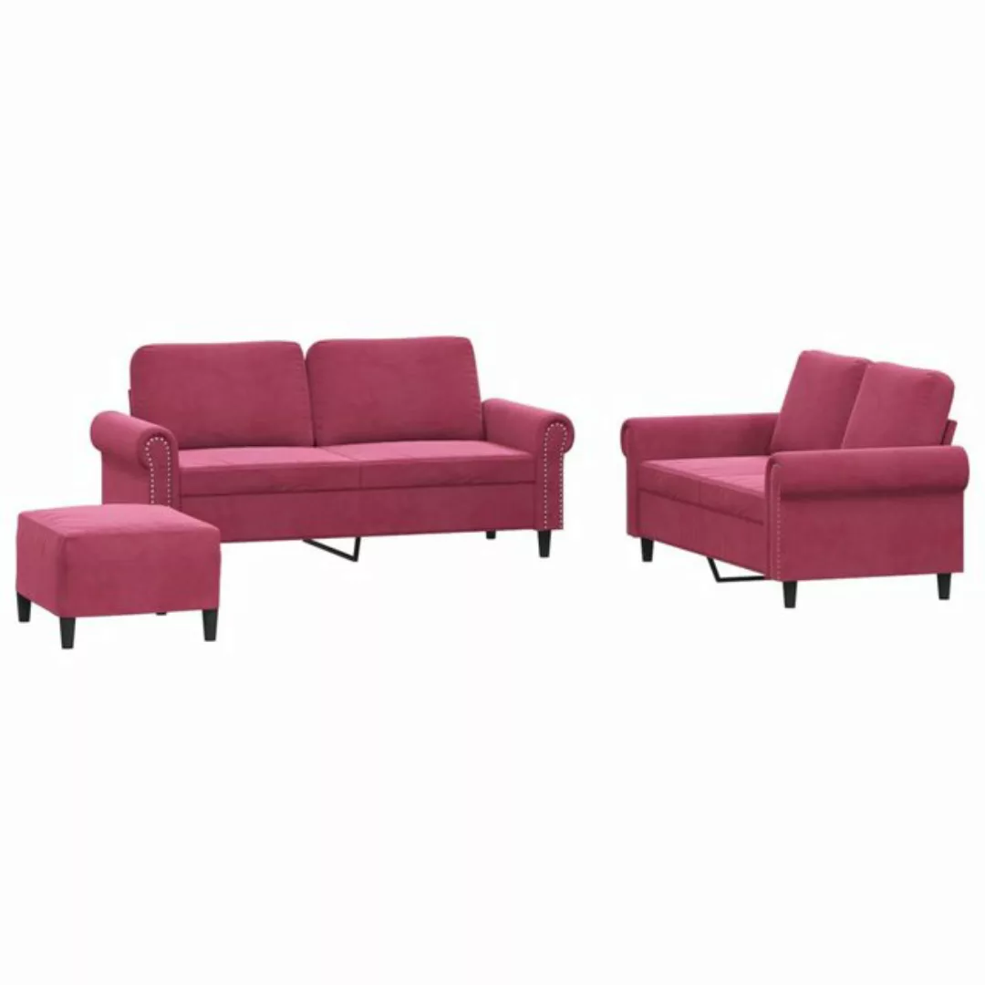 vidaXL Sofa 3-tlg. Sofagarnitur mit Kissen Weinrot Samt günstig online kaufen