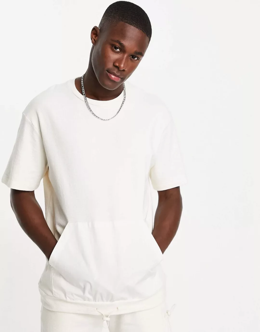 Topman – Utility-T-Shirt in Stein mit Oversize-Schnitt und Tasche-Neutral günstig online kaufen