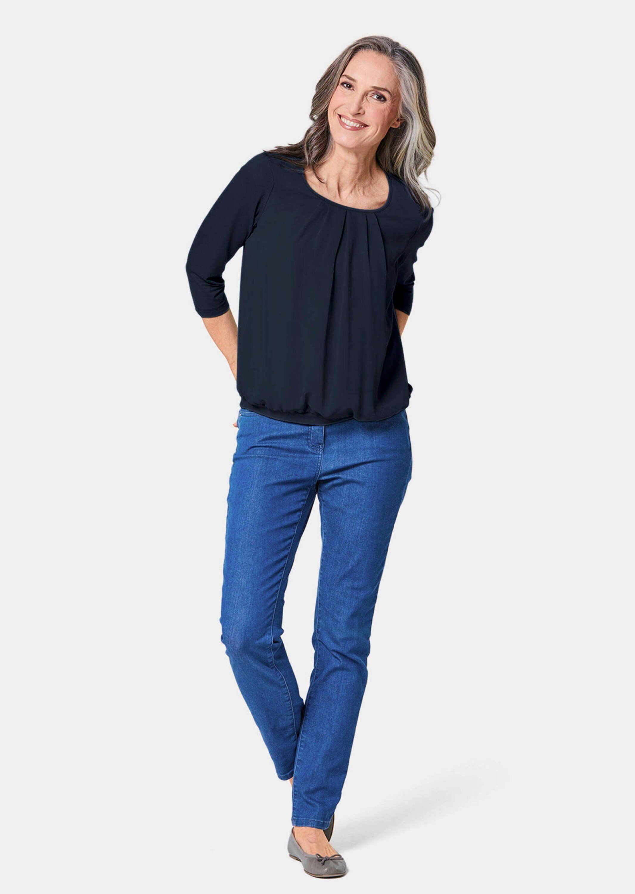GOLDNER Kurzarmbluse Kurzgröße: Chiffon-Shirt gelb, Rundhals günstig online kaufen
