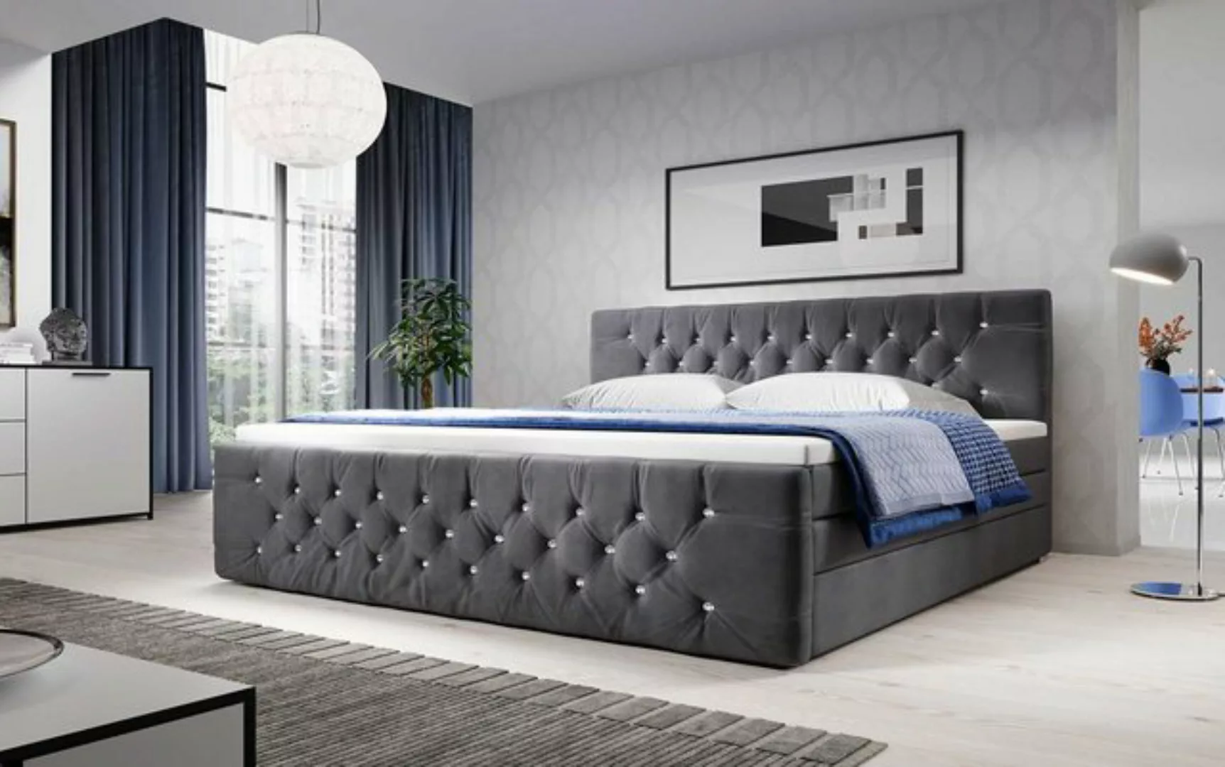 Baidani Boxspringbett Nobile, inkl Topper, Matratze, Stauraum und Strassste günstig online kaufen