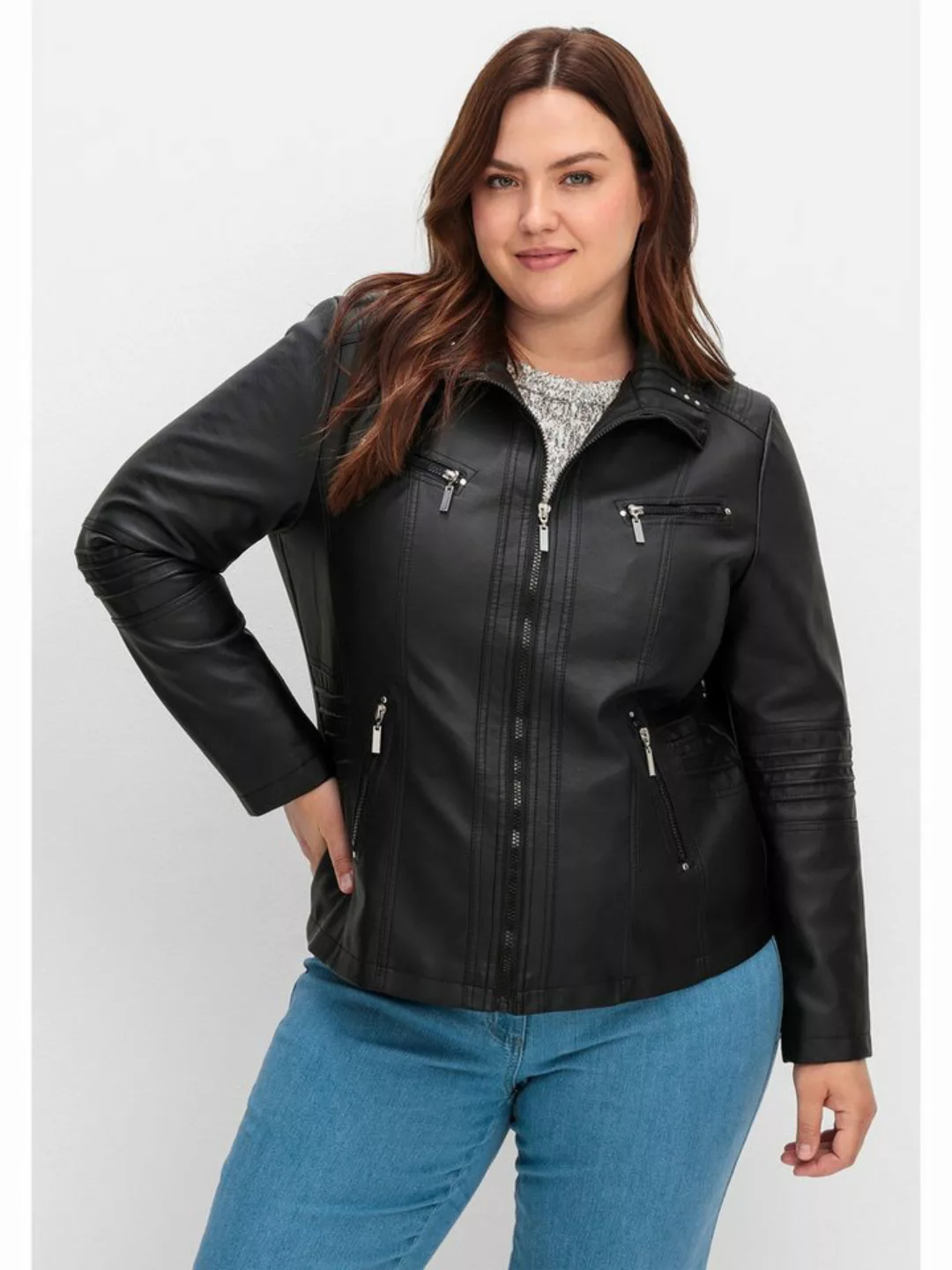 Sheego Lederimitatjacke Große Größen im Bikerlook günstig online kaufen