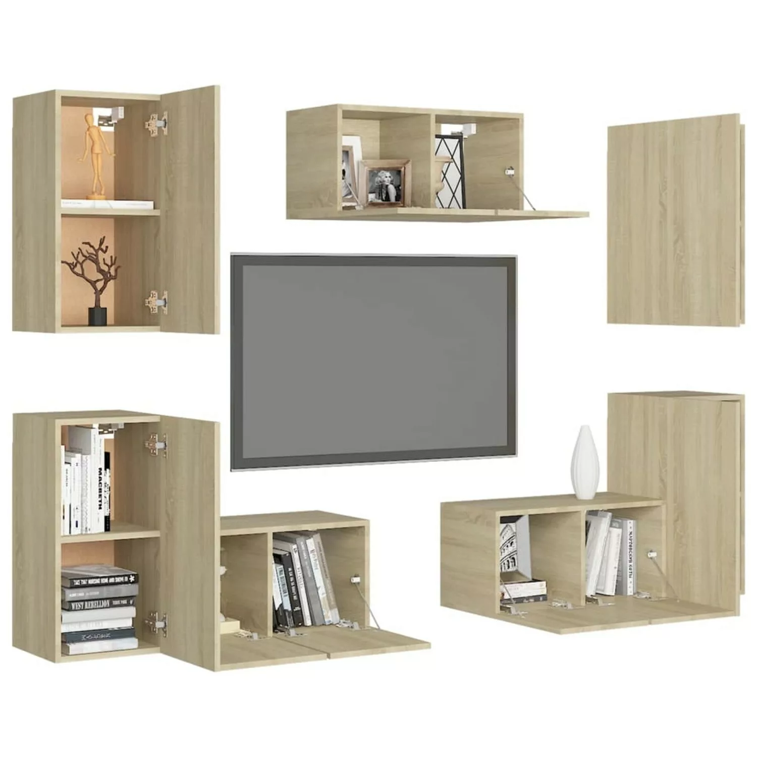 vidaXL TV-Schrank 7-tlg TV-Schrank-Set Sonoma-Eiche Spanplatte günstig online kaufen