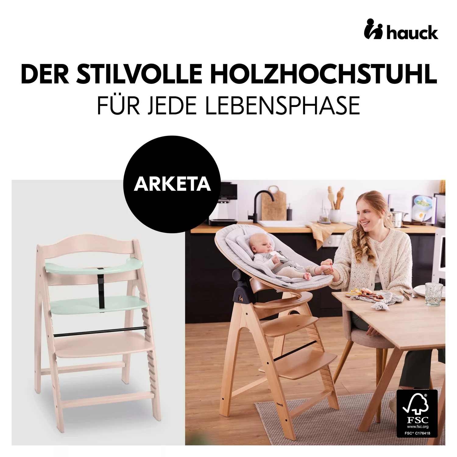 Hauck Hochstuhl »Arketa, Beech Whitewashed Mint«, mitwachsend; FSC® - schüt günstig online kaufen