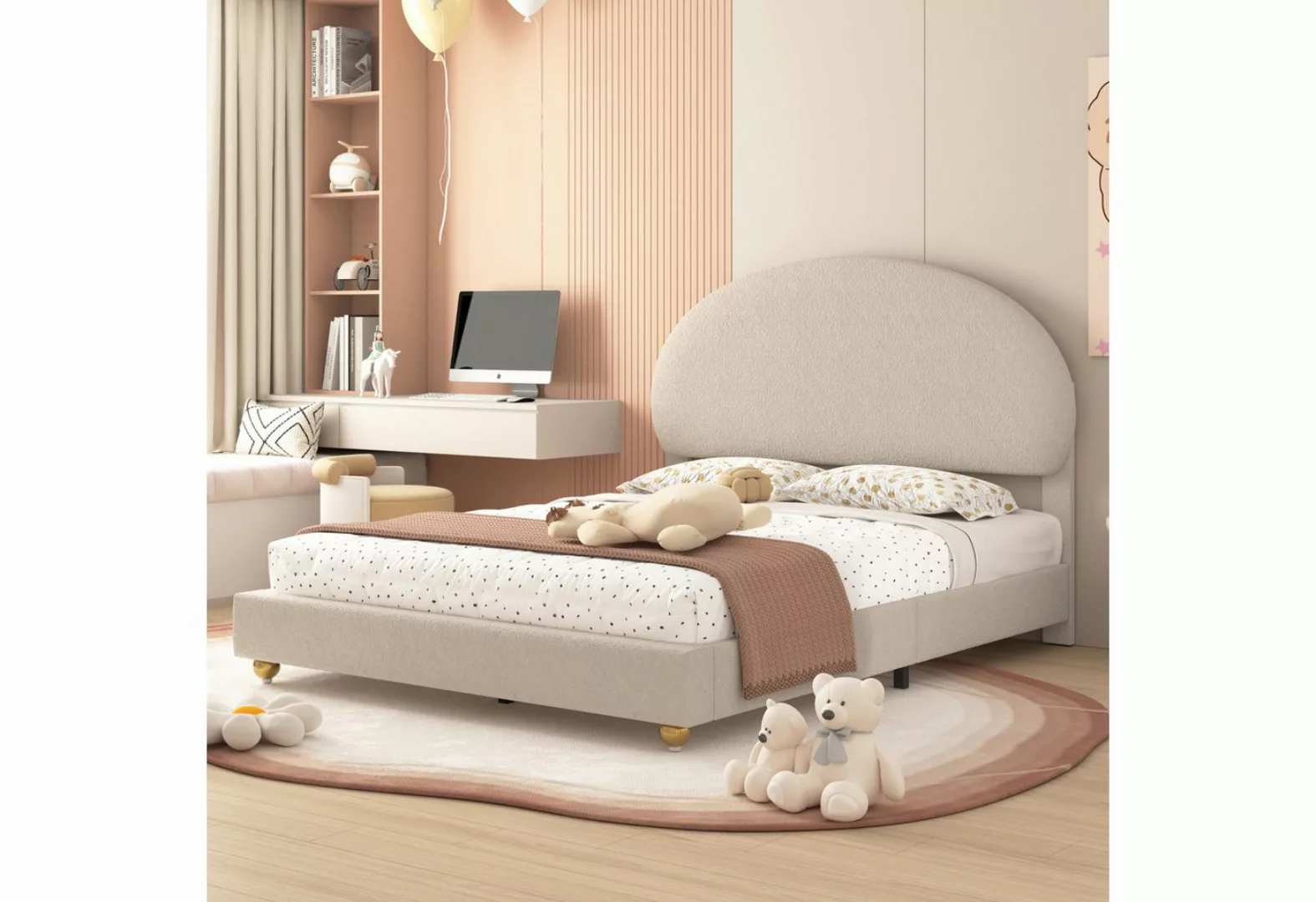 MODFU Kinderbett Doppelbett Polsterbett mit bogenförmigem Kopfteil und Latt günstig online kaufen