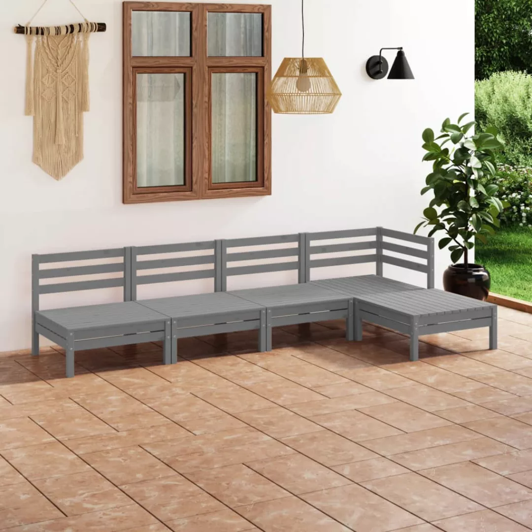 5-tlg. Garten-lounge-set Massivholz Kiefer Grau günstig online kaufen