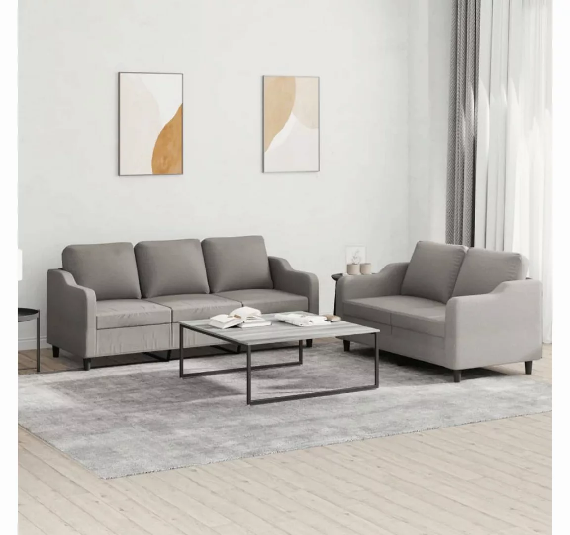 vidaXL Sofa Sofagarnitur Set mit Kissen Stoff, 2-tlg., Taupe günstig online kaufen