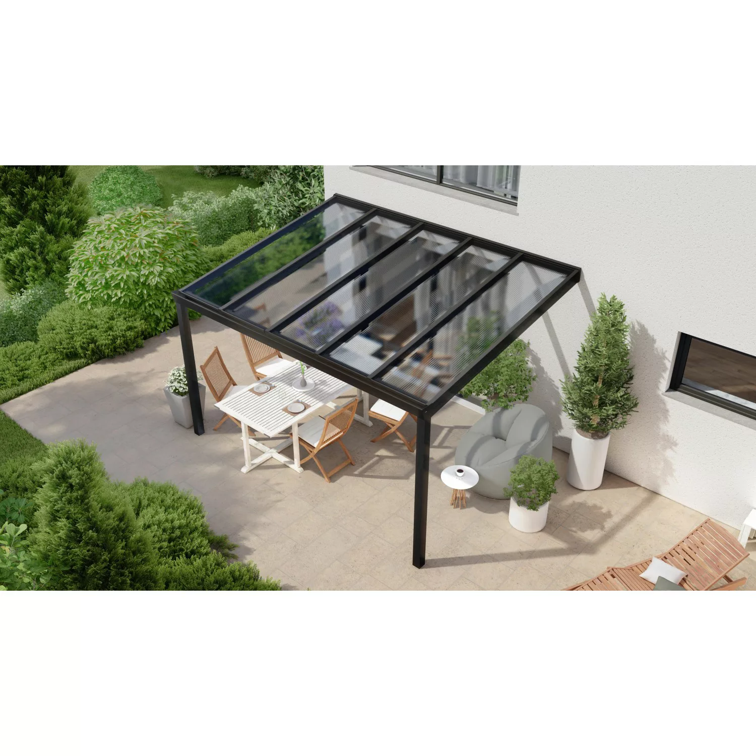 Terrassenüberdachung Professional 400 cm x 350 cm Schwarz Struktur PC Klar günstig online kaufen