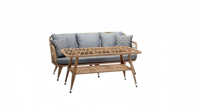 JVmoebel Sofa Garnitur Sofa 3 Sitzer Couchtisch Sofas Dreisitzer Rattan Lux günstig online kaufen