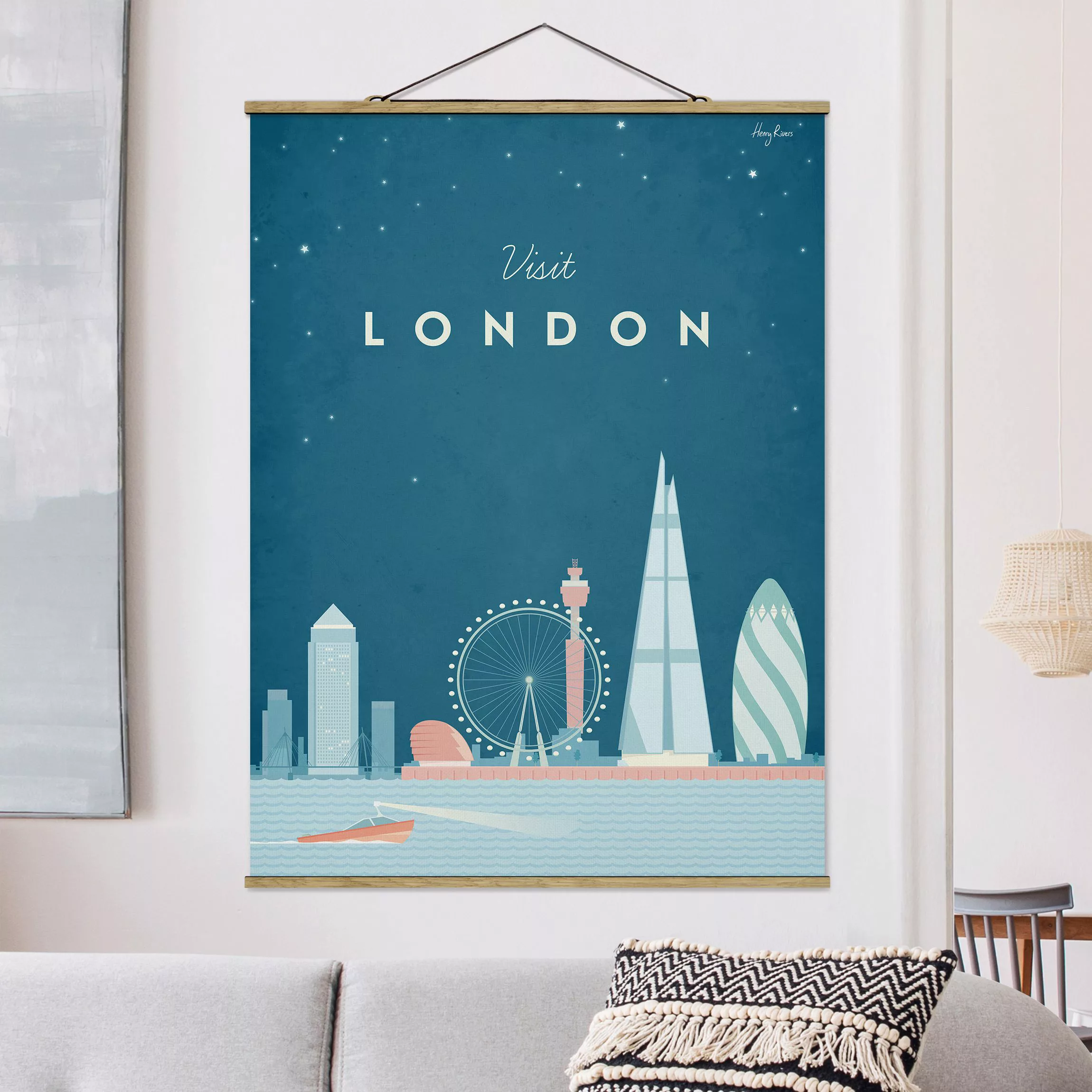 Stoffbild mit Posterleisten - Hochformat Reiseposter - London günstig online kaufen