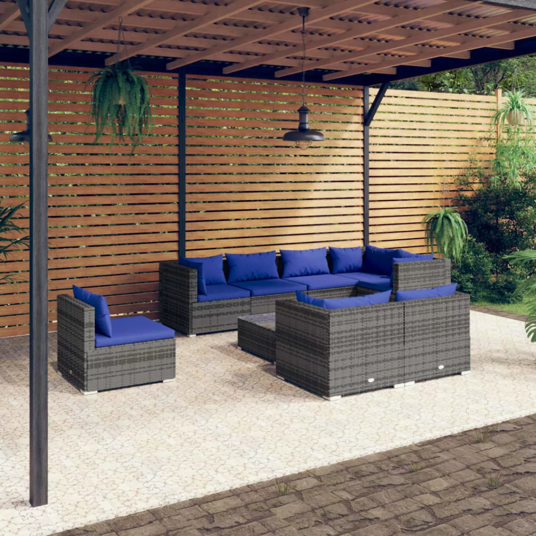 Vidaxl 9-tlg. Garten-lounge-set Mit Kissen Poly Rattan Grau günstig online kaufen