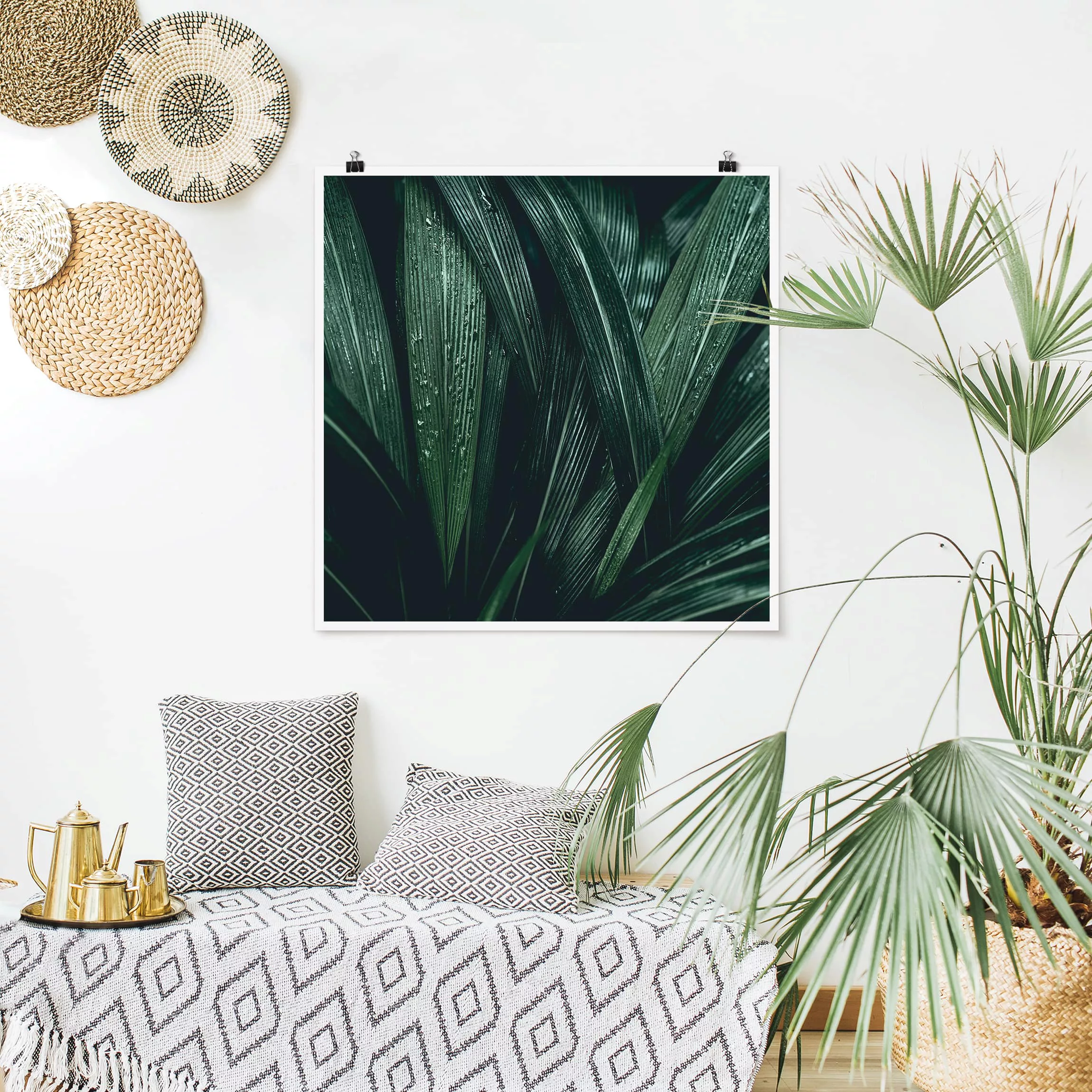 Poster Blumen - Quadrat Grüne Palmenblätter günstig online kaufen