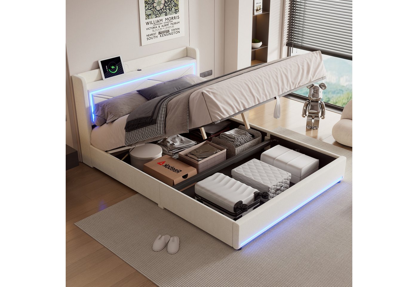 REDOM Polsterbett Doppelbett Ambientelicht am Ende des Bettes, App verstell günstig online kaufen
