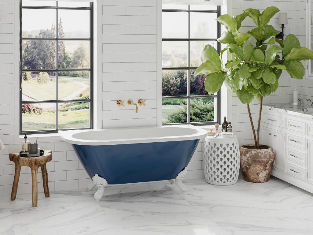 Halb freistehende Badewanne - Retro - mit Adlerfüßen - 154 L - 150 x 74 x 6 günstig online kaufen