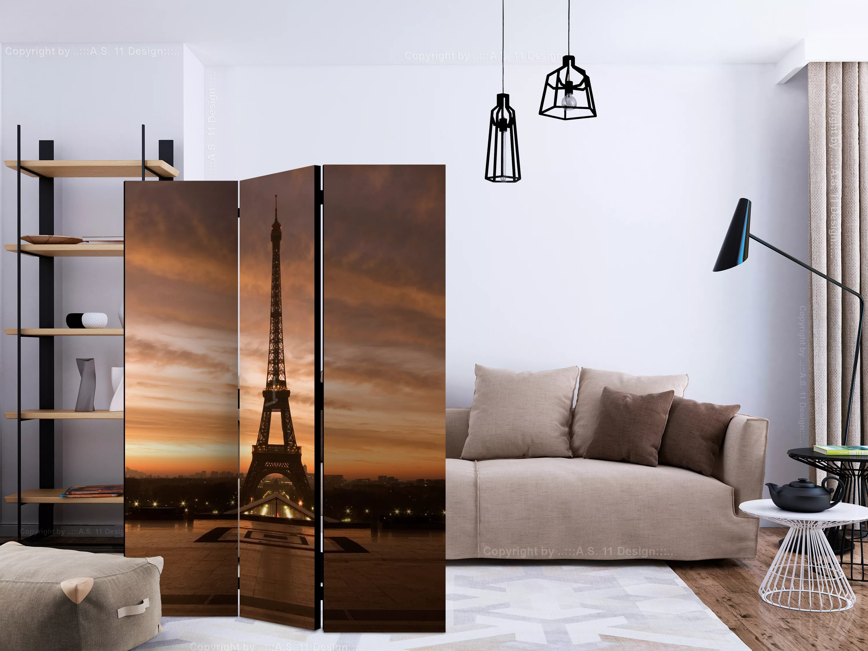 3-teiliges Paravent - Evening Colours Of Paris [room Dividers] günstig online kaufen