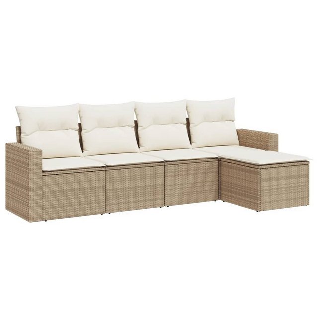 vidaXL Sofaelement 5-tlg. Garten-Sofagarnitur mit Kissen Beige Poly Rattan günstig online kaufen