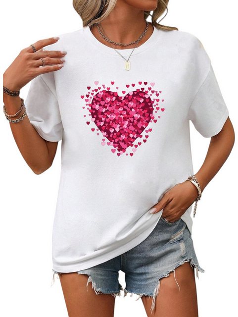 PYL Print-Shirt Damen Casual Valentinstag Kurzarmshirt mit Herz Druck günstig online kaufen