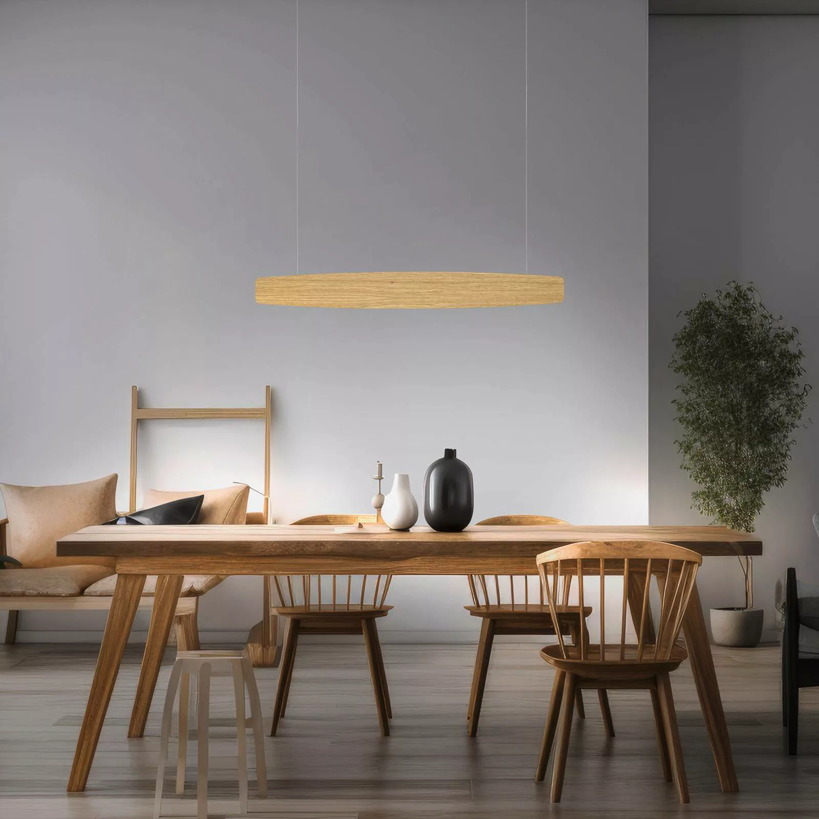 Quitani LED-Pendelleuchte Persida, Eiche, 98 cm günstig online kaufen