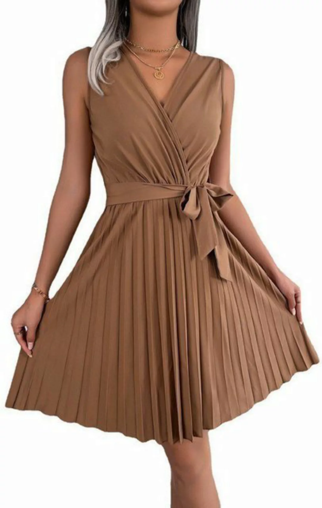 ZWY Midikleid Elegantes, plissiertes Kleid mit überkreuztem V-Ausschnitt günstig online kaufen