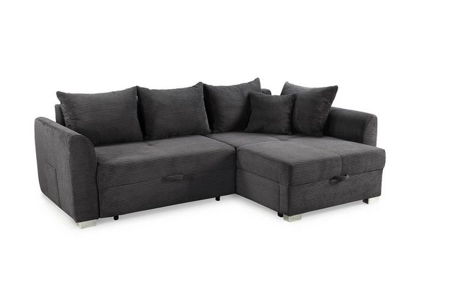 kleines Ecksofa Cord Grau Bettkasten Schlaffunktion 160 x 236 cm beidseitig günstig online kaufen