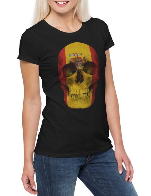 Urban Backwoods Print-Shirt Classic Spain Skull Flag Damen T-Shirt Spanien günstig online kaufen