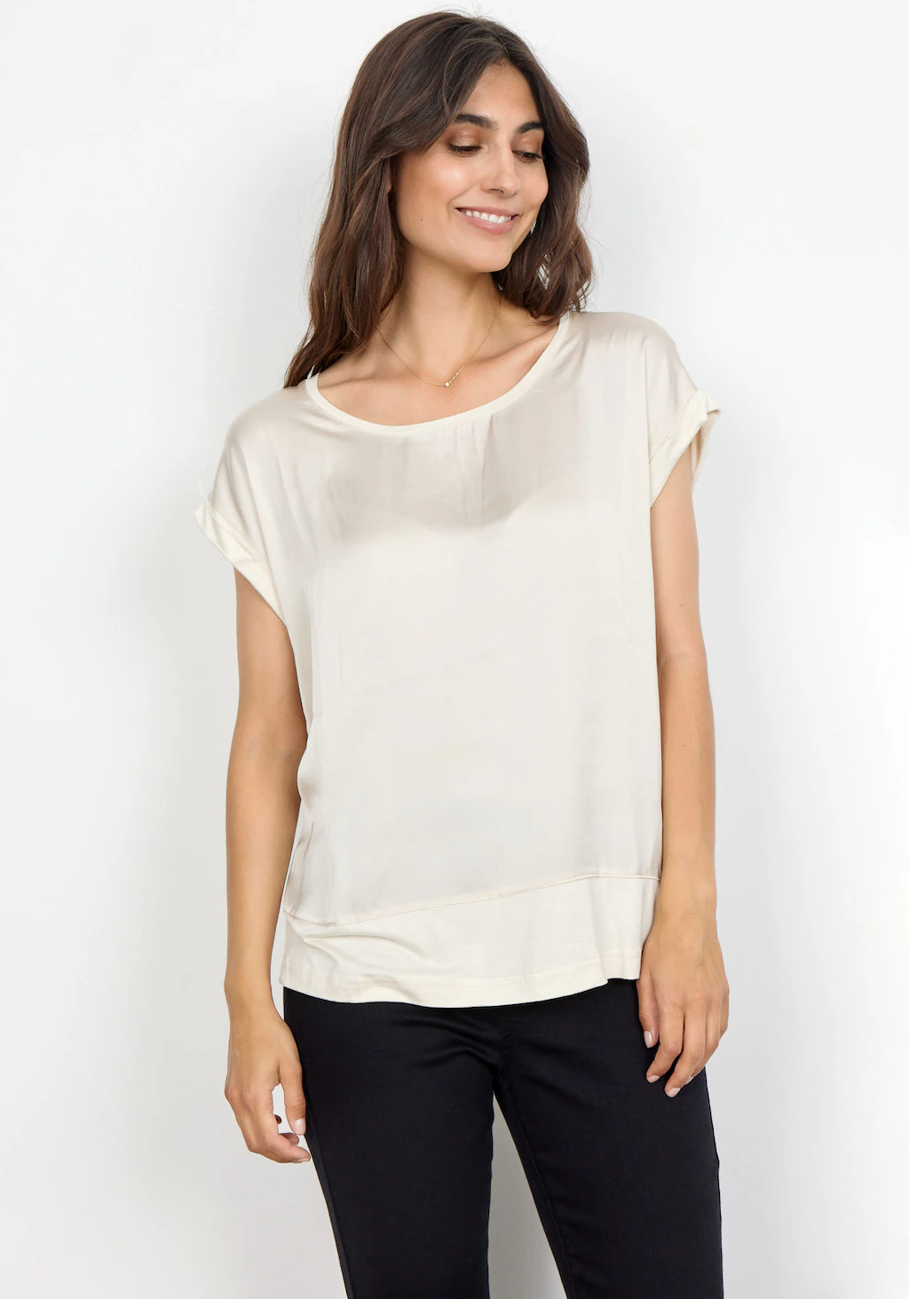 soyaconcept Shirtbluse "SC-Thilde6", mit Bündchen und Vorderteil aus Satin, günstig online kaufen