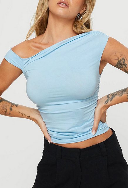 CHENIN T-Shirt Kurzärmeliges Damen-Top, schulterfrei, gerüscht Y2K, schmale günstig online kaufen